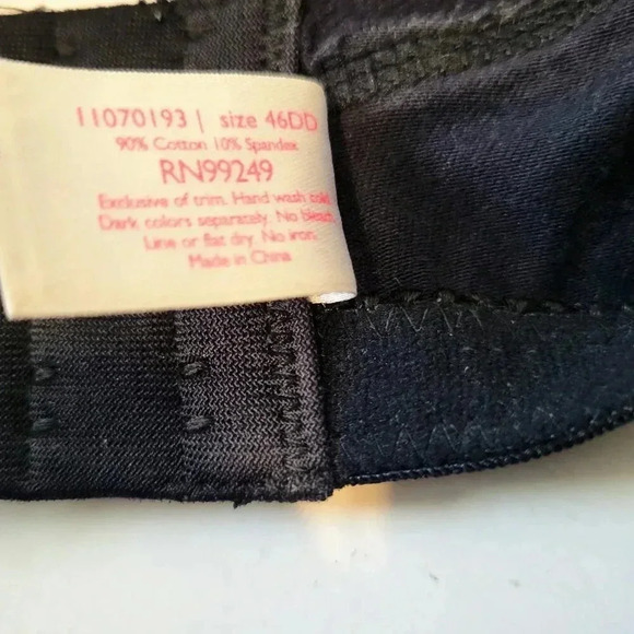 Serenada Bra 46DD Black Lace Trim Unlined Underwire - Picture 4 of 4